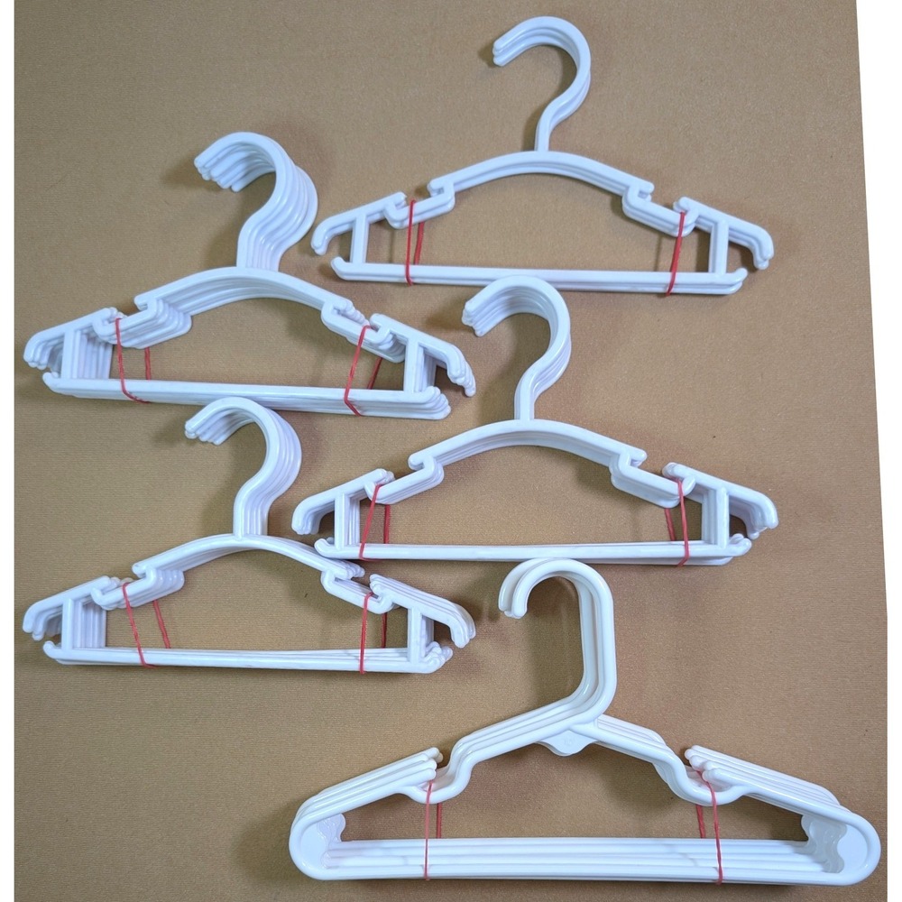 Lot of 45 White Plastic Kids Hangers for Baby Toddler Clothes with Strap Notches